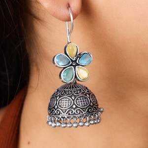 Flower Shape Antique <b>Silver</b> <b>Drop</b> <b>Earrings</b> With Quartz Stones Vintage Women's Jewelry For Wedding - Product Image 2