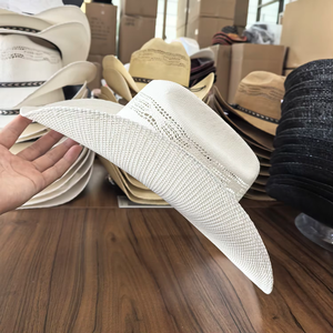 Beige Straw Cowboy <b>Hat</b> With Black <b>Band</b> Wide Brim Unisex Outdoor Spring Summer Casual Adult Fit 58-60CM - Product Image 2