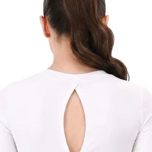 Women's White <b>Keyhole</b> <b>Top</b> Long Sleeve Ruched Back Tie Detail Fitted Casual Fashion <b>Top</b> - Product Image 4