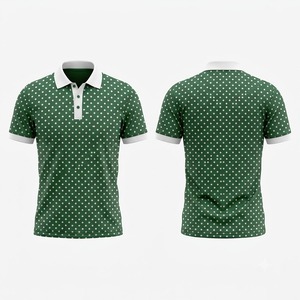 เสื้อโปโลผู้ชายสีเขียวขาวลายจุด แต่งขอบสีดำเรียบหรู แขนสั้น ผ้าฝ้ายลำลอง สำหรับเล่นกอล์ฟ ดีไซน์เสื้อฤดูร้อน - Product Image 1