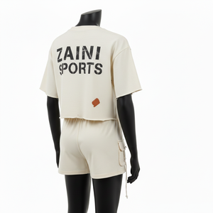 <span class=keywords><strong>Set</strong></span> <span class=keywords><strong>di</strong></span> t-shirt e pantaloncini corti in spugna francese ricca <span class=keywords><strong>di</strong></span> cotone da <span class=keywords><strong>donna</strong></span>, 240 GSM, tessuto traspirante, tono crema, stampa personalizzata, <span class=keywords><strong>set</strong></span> da <span class=keywords><strong>donna</strong></span> - Product Image 5