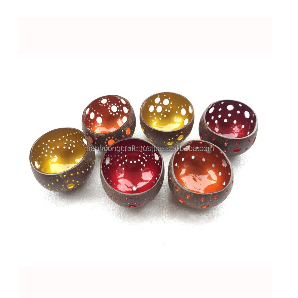 THANHCONG Natural Handicraft Coconut candle holder coconut shell bowls tealight candle holder for decoration