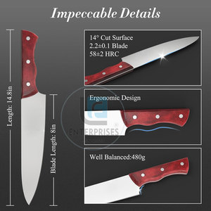 Stainless Steel & Wood Eco-Friendly Chef <b>Knives</b> High Quality Modern Design Dishwasher <b>Safe</b> - Product Image 3