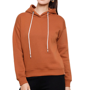 Sweat-shirt à capuche en polaire pour femme, pull décontracté de couleur unie à manches longues, coupe classique confortable avec cordon de serrage - Product Image 4