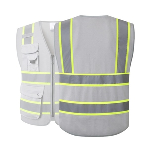 High Visibility Gray Safety Vest With Reflective Stripes And <b>Multiple</b> Pockets Unisex Workwear - Product Image 2