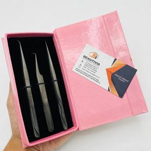 Pince à épiler d'extension de cils d'isolation fine en acier inoxydable de 14cm de marque personnalisée Outil à pointe pointue durable - Product Image 1