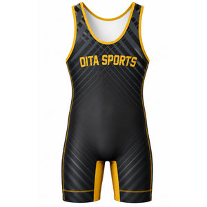 Men Black Gold Sublimated Wrestling Singlet Sleeveless Polyester Wrestling Suit <b>Athletic</b> Match Training Sports Clothing - Product Image 2