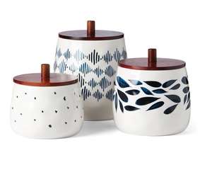 Ensemble de pots en céramique artisanale avec couvercle en bois, motif peint à la main, bocaux de rangement hermétiques, collection élégante pour la décoration du comptoir de cuisine - Product Image 2