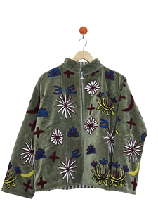Custom Boho Floral Embroidered <b>Velvet</b> Suzani <b>Quilted</b> Eco-Friendly Breathable Cotton Women's Open Front Vintage Indian Handmade - Product Image 1