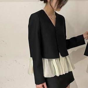 Y2K Women's Elegant Chic V-Neck Korean Coat 2024 Long Sleeve <b>Patchwork</b> <b>Tops</b> Ropa Mujer Loose Jackets Wool Lining Targeted XL - Product Image 2