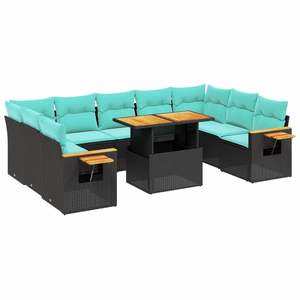 ชุดโซฟาลานบ้านหวายโพลีสีดำ 10 ชิ้นพร้อมชุดเบาะรองนั่งในสวน - Product Image 2