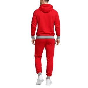 Conjunto Deportivo Premium para Hombre en Rojo Sólido – Sudadera con Capucha Lisa y Puños Elásticos Grises en Contraste – Traje de Dos Piezas para Entrenamiento - Product Image 2