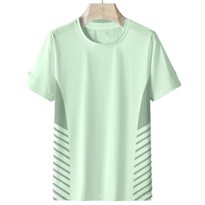 T-shirt unisexe vert clair à manches courtes et col rond, respirant, en maille rayée, pour l'été, coupe classique, pour adultes - Product Image 1