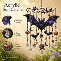 Décoration Suspendue Gothique d'Halloween en Forme de Chauve-Souris pour Jardin, Attrape-Soleil de Fenêtre en Acrylique Vibrant avec Gouttes Réfléchissantes