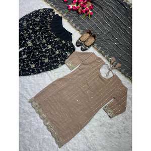 Ensemble de vêtements de soirée pour femmes Top élégant Dhoti Salwar Dupatta - Product Image 5