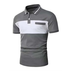 Polo homme décontracté personnalisé à blocs de couleur, manches courtes, en piqué de coton, coupe ajustée, avec détail poche - Product Image 3
