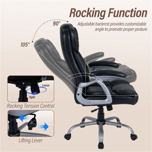 Chaise de bureau exécutive ergonomique noire avec dossier profilé, hauteur et inclinaison réglables pour le bureau à domicile - Product Image 5