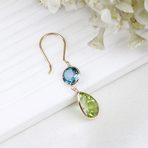 Pendientes de Oro Sólido de 18k de Alta Calidad Natural al por Mayor, Certificados por IGI, Hechos a Mano con Topacio Azul de Londres y Peridoto, Regalos Clásicos para Fiestas - Product Image 4