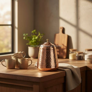 Round Copper Metal Jar with Gold Airtight Seal Lid and <b>Crystal</b> <b>Knob</b> Vintage Table Decoration Accessory - Product Image 6