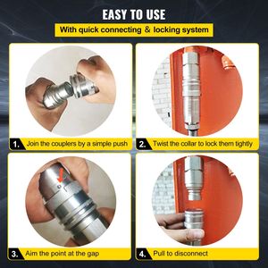 Accoppiatore Idraulico a Connessione Rapida 27.6 MPa, Filettatura NPT da 1/2 Pollice, 4 Coppie, 45.5 Pollici, Accessori per Utensili Idraulici - Product Image 4