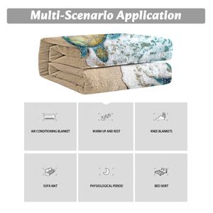 Sea Turtle Flannel Blanket Modern Coastal Ocean Swirls Super Soft Lightweight Blue <b>Throw</b> <b>for</b> Bed Sofa or <b>Couch</b> - Product Image 3