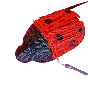 Sac à bandoulière en rotin tressé à la main en forme de coccinelle, sac de rangement créatif en forme d'insecte, nouveauté, sac à bandoulière rouge tressé pour femme - Product Image 4