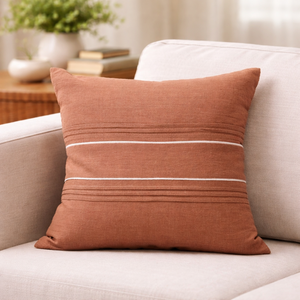 Rust Linen Pintuck Cushion <b>Cover</b> with White Piping Decorative <b>Throw</b> Pillow Case - Product Image 1