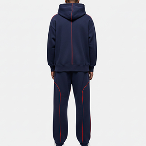 Ensemble de survêtement 2 pièces ample et respirant en molleton 100 % coton, coupe décontractée, avec passepoil intégral, style Hip Hop, haute qualité - Product Image 6