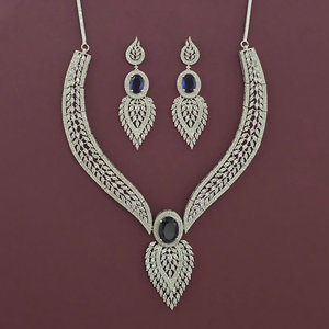Artificial Fashion Jewellery Exporter in India American Diamond Classic Necklace with Rhodium Plating 444796 - Product Image 4