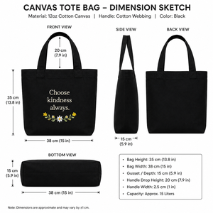 Sac fourre-tout en toile brodée « Choisissez toujours la gentillesse », motif floral noir, style minimaliste, sac de shopping toutes saisons - Product Image 2