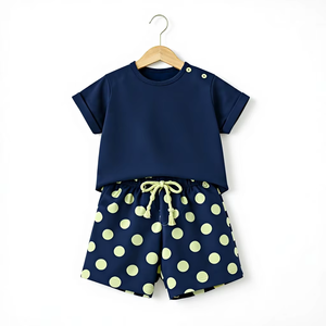 Ensemble T-shirt et short pour garçons en 95% bambou et 5% élasthanne, tenue douce et respirante pour tout-petits, vêtements pour bébés personnalisés, OEM, marque privée - Product Image 1
