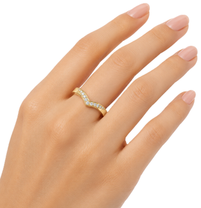 Fine Ring Chevron Diamond Band 9K 10K 14K 18K Solid Gold V Shape Stackable Band Minimalist Pave Diamond Engagement Bridal Band - Product Image 5