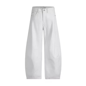 Trendy Unisex Barrel Leg & Ballon <b>Jeans</b> Simple Solid Color Mid-Waist Breathable Denim Loose Wide-Leg Straight Pants for Washed - Product Image 2