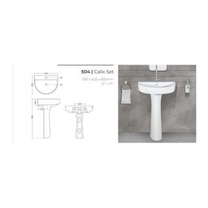 Lavabo de cerámica de alta calidad con pedestal, 550x425x835mm, lavabo de porcelana para baño, lavabo para lavar ropa, conjunto Calix - Product Image 3