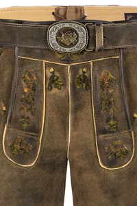 Shorts bavarois en cuir pour hommes, vert, broderie florale, pantalon traditionnel Trachten, tenue décontractée pour l'Oktoberfest - Product Image 4