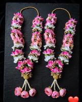 Paire de Varmala en fleurs artificielles avec pompons de perles, Jaimala, parfait pour les mariages/cérémonies, accessoire de mariage Varmala, Jaimala