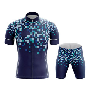 Ensemble maillot et short de cyclisme pour homme, motif bleu pixel, respirant, polyester, coupe sans couture, pour adultes - Product Image 1