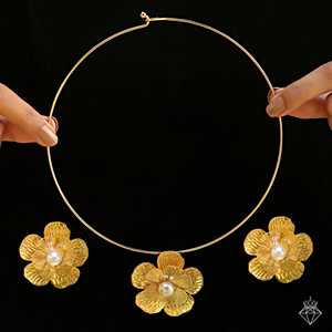PRAO Luxe Gold Finish 3D Flower Pendant Necklace <b>Set</b> with Earrings Anti-Tarnish <b>Fine</b> <b>Jewelry</b> <b>Sets</b> - Product Image 5