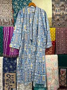 Womens Soft Cotton Printed Kimono Robe Boho Comfy Night Wear <b>Kaftan</b> Maxi Dress <b>Beach</b> Cover Up Dress Nightwear Dress - Product Image 1