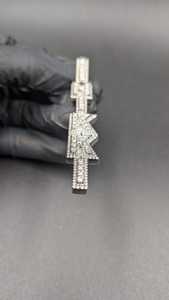 Vertical Moissanite Pendant 925 <b>Silver</b> Rhodium Plated Letter <b>Charm</b> Luxury Hip Hop Bling Unisex Everyday Wear - Product Image 6