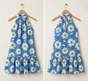 Robe d'été pour filles, motif marguerite bleue, style Y2K, mignonne, écologique, lavable, avec ourlet à volants - Product Image 3