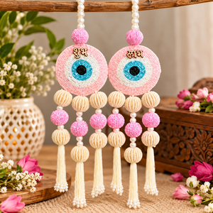 Handmade Shubh Labh Evil Eye Pom Pom Hanging, Indian Door <b>Wall</b> Decor, Tassel Decoration for Home, Wedding, Haldi & Mehendi - Product Image 6