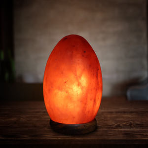 Elegant Egg Shaped Pink Salt <b>Crystal</b> Lamp Natural Craft Wooden Base Night Glow Peaceful Ambience - Product Image 5