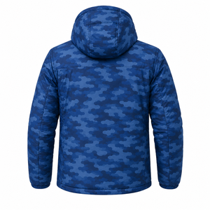 Veste matelassée à capuche camouflage bleue pour homme, imperméable, coupe-vent, isolante thermiquement, pour l'hiver, la randonnée en plein air, décontractée, fermeture éclair intégrale - Product Image 3