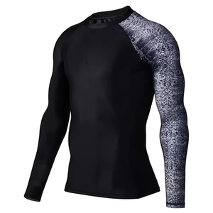 Custom Printed Men Black with Patterned Sleeve Rash Guard Made in Pakistan Long Sleeves Best Quality <b>Design</b> Rash Guard OEM Logo - Product Image 5