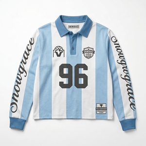 เสื้อฟุตบอลแขนยาวลายทาง Snowgrace สำหรับทุกเพศ คอปกแบบพับได้ ทรงปกติ เหมาะสำหรับทุกฤดูกาล เสื้อผ้าสำหรับผู้ใหญ่ ระบายอากาศได้ดี ผลิตจากโพลีเอสเตอร์ - Product Image 1