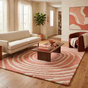 Modern Striped Rectangle Area Rug Tufted Medium Pile Non-Slip Living Room <b>Carpet</b> Wool Acrylic Material - Product Image 1