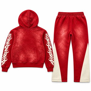 Wholesale Custom 100% Cotton Men's Zip Tracksuit Acid Washed Oversized Hoodie Pants with Silk Screen Print for Autumn Season - Product Image 2