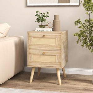 Boho Accent Rattan Nightstand with 2 <b>Storage</b> Drawers <b>Bedside</b> Table - Product Image 3