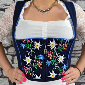 Women's Bavarian Dirndl <b>Dress</b> With Floral Embroidery A-Line Midi Length Square Neck Cap Sleeve Vintage Folk Costume - Product Image 2